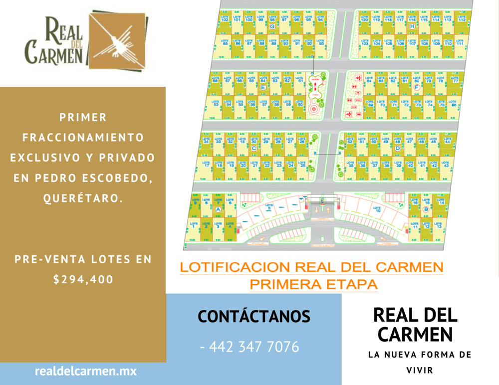 Proximamente Lotes Comerciales en Real del Carmen, en Pedro Escobedo Querétaro