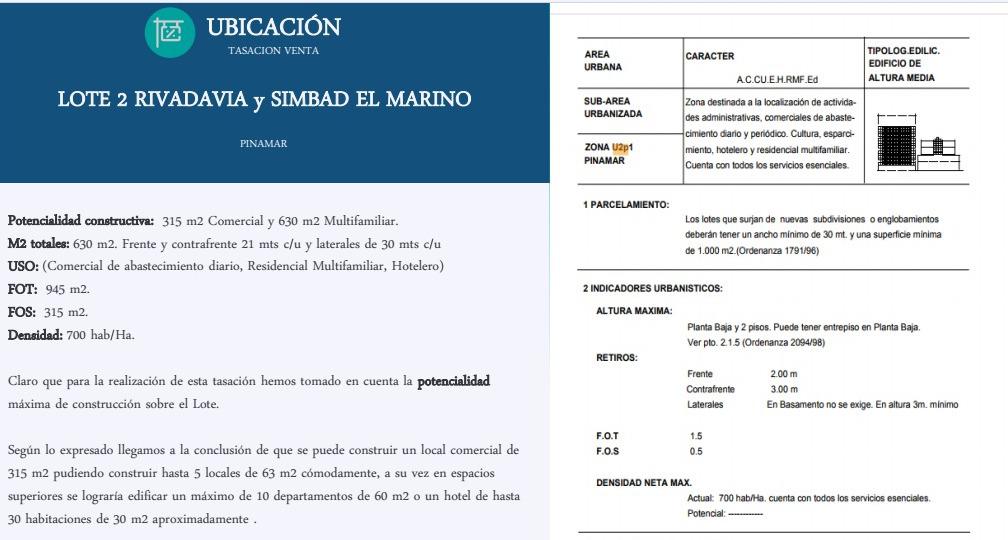 Venta - Terreno Multifamiliar en pleno Centro de Pinamar - Rivadavia y Simbad el Marino