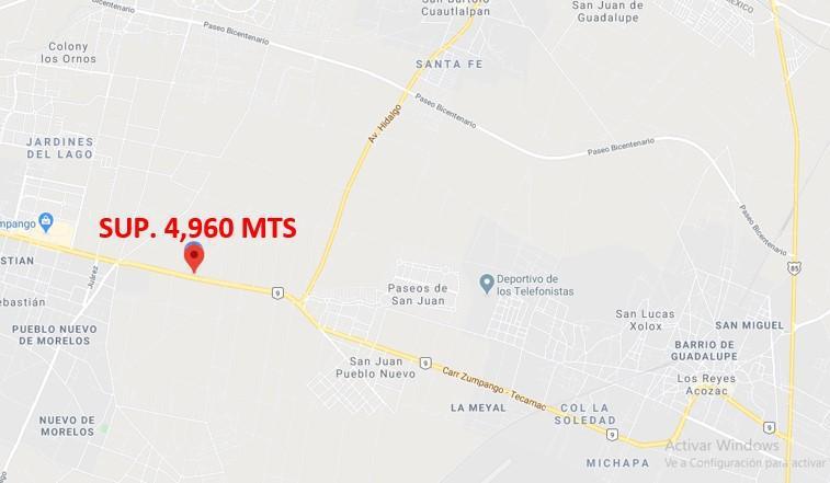 TERRENO CARRETERA TECAMAC- ZUMPANGO, EDO. MEX SUP. 4,960 MTS
