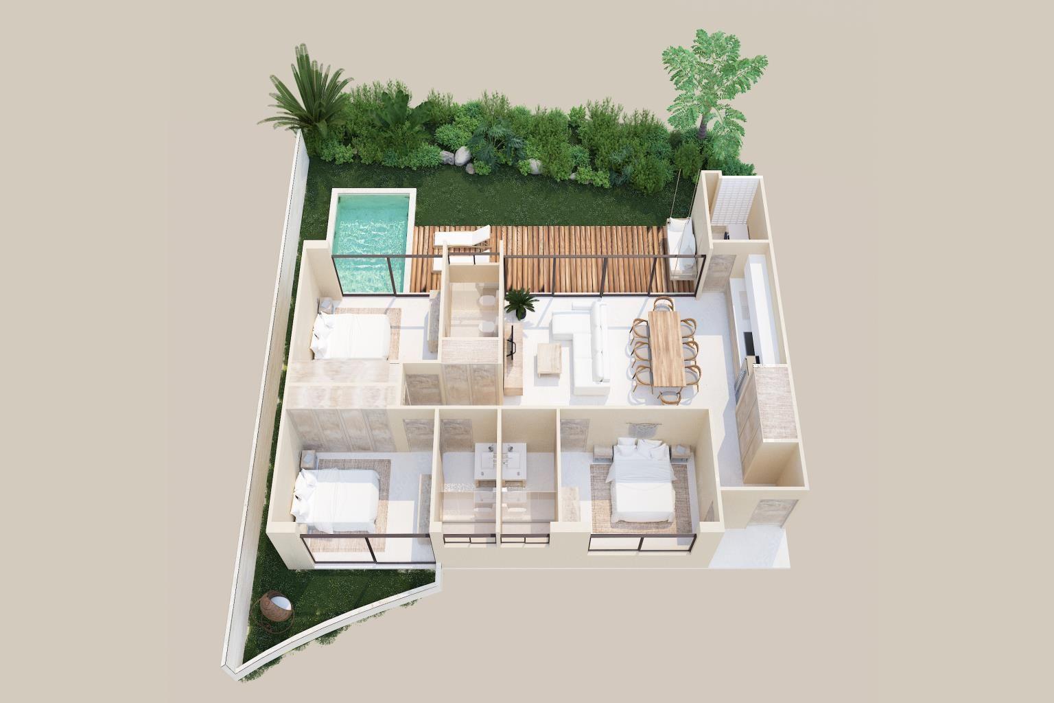 3REC 3BA, Departamento, Agualuna, Tulum