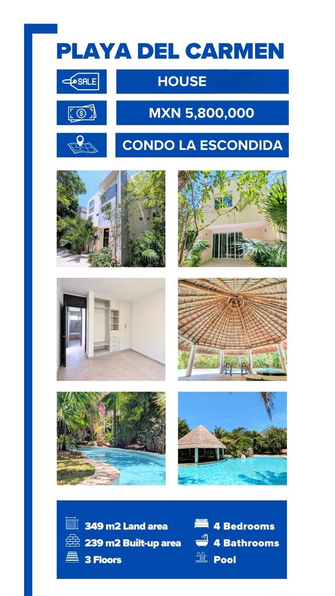 HERMOSA CASA EN VENTA PLAYA DEL CARMEN CONDO LA ESCONDIDA (NVC-2342)