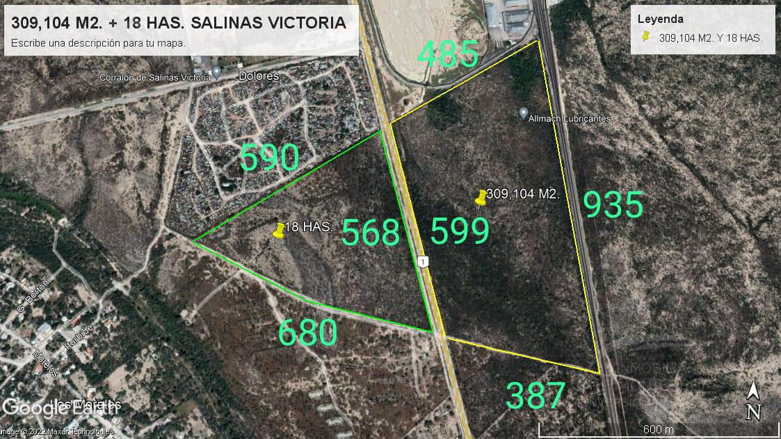 Terreno en venta de 30.9 hectáreas frente a vía Ffcc  salinas Victoria Nuevo León.