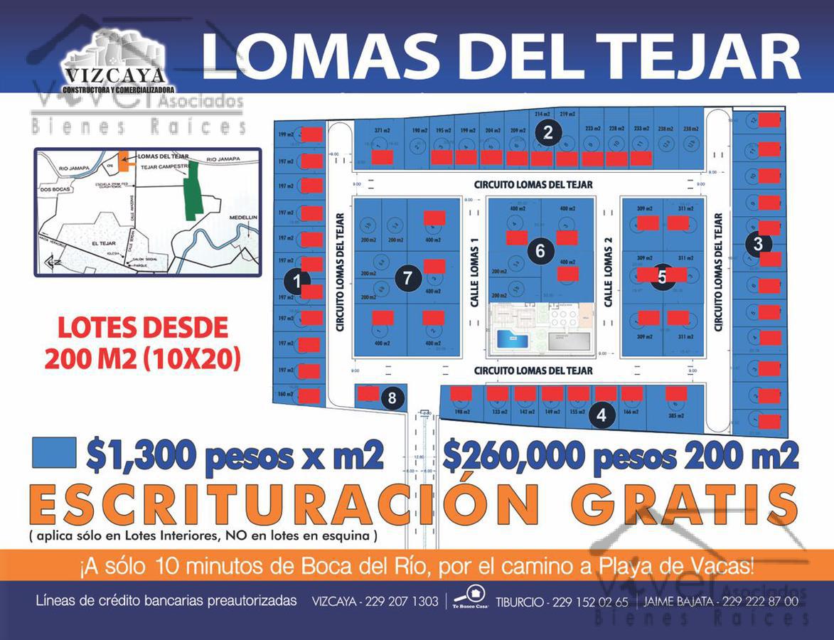 Lotes de terreno Fracc. Lomas del Tejar a 10 mins. de Boca del Río