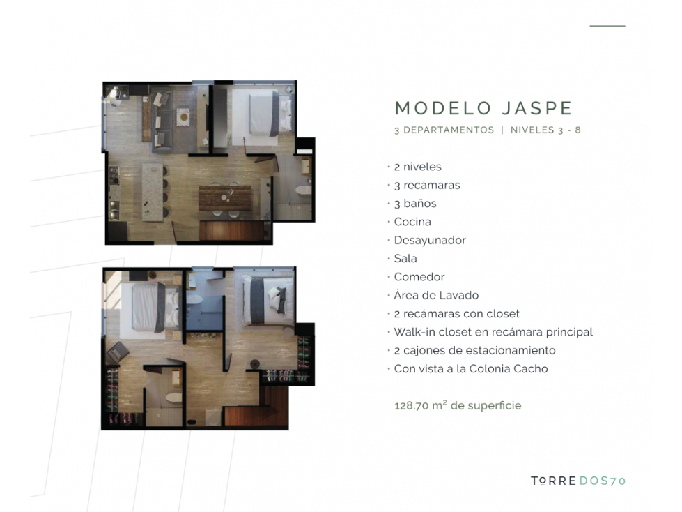 PREVENTA DEPARTAMENTOS MODELO JASPE (128.70 M2) TORRE DOS 70 TIJUANA